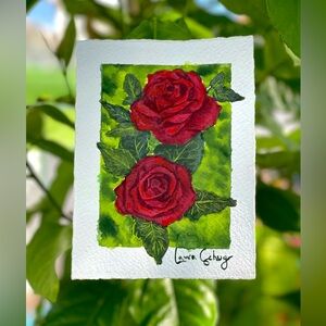 Roses original art watercolor gouache floral romantic art decor gift deckle